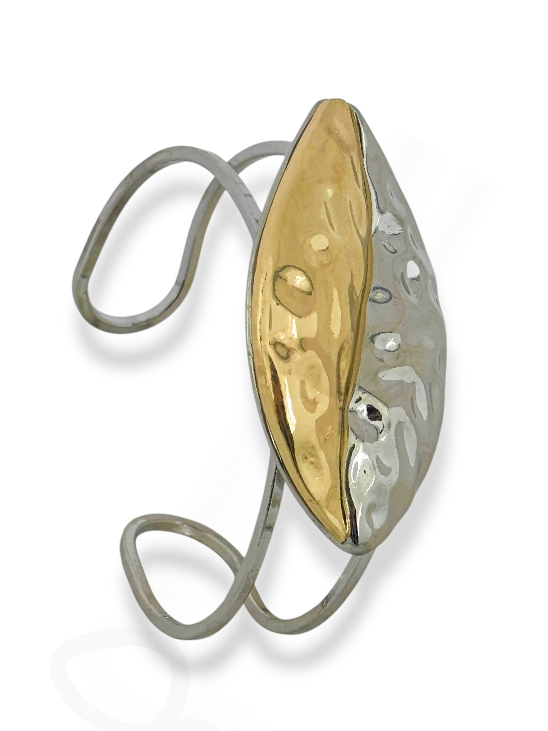 Bracelete Folheado a Ouro 18k e Prata Aço inoxidável Mix Banho Martelado