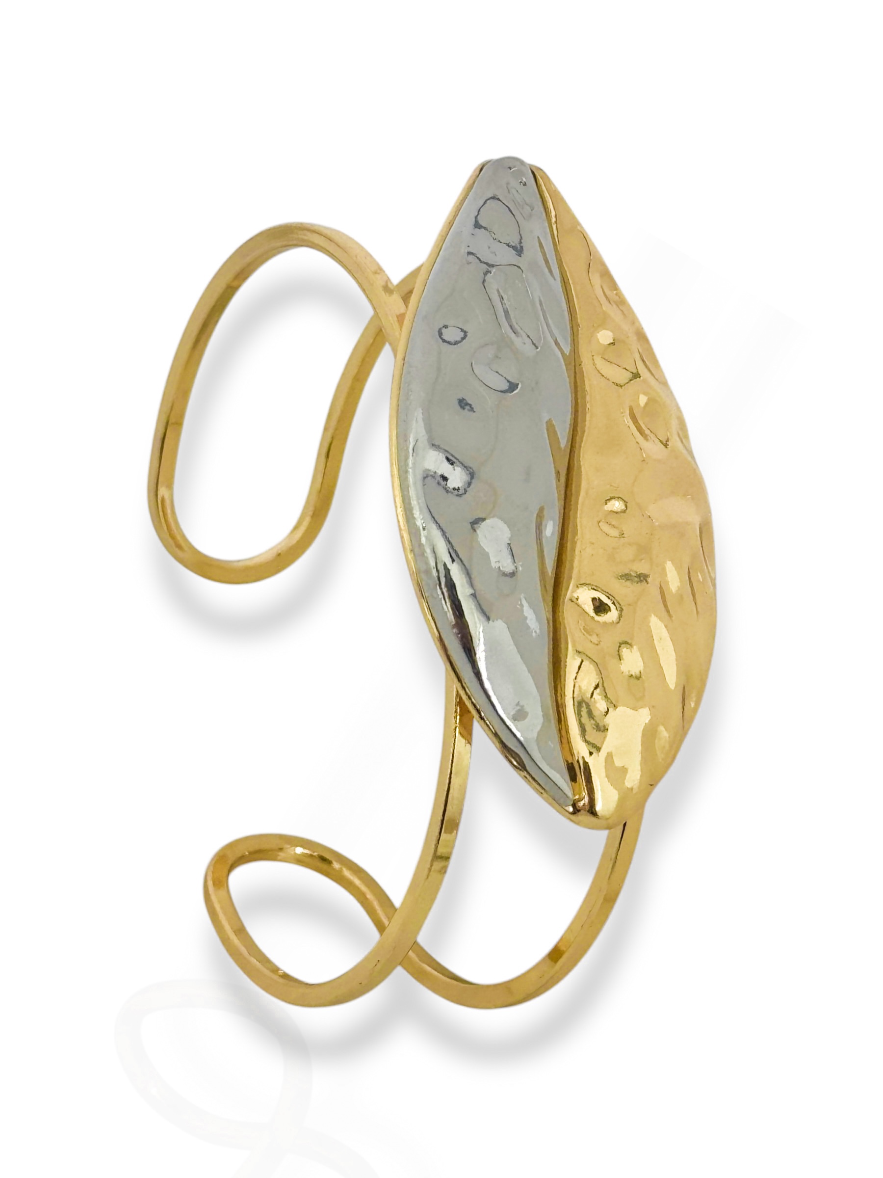 Bracelete Folheado a Ouro 18k e Prata Aço inoxidável Mix Banho Martelado