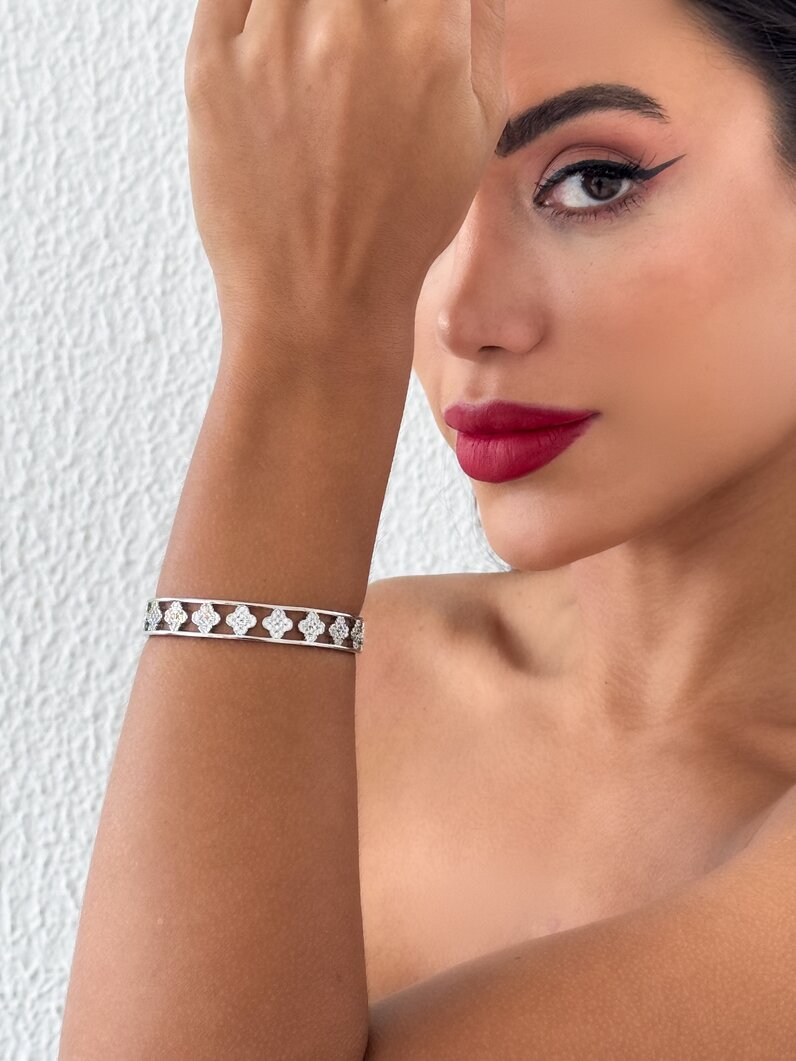 Bracelete Folheado a Ouro 18k e Prata Inspiração Vazado Com Zircônia