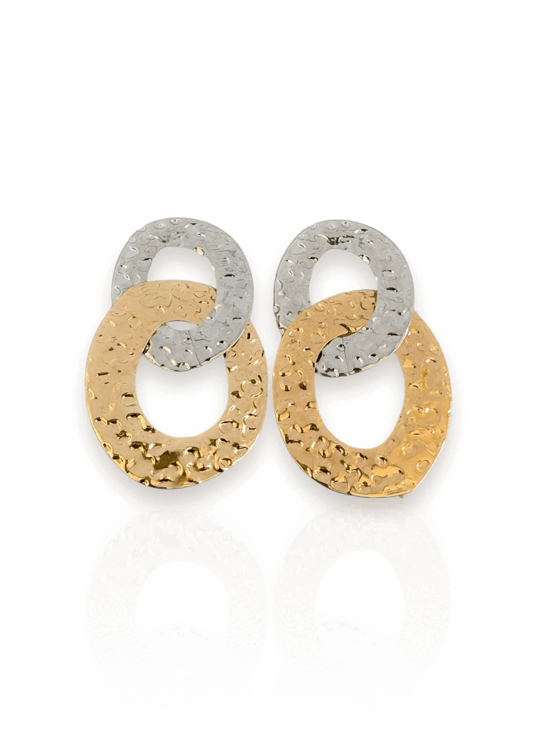 Brinco Folheado a Ouro 18k e Prata, Mix Banho Martelado
