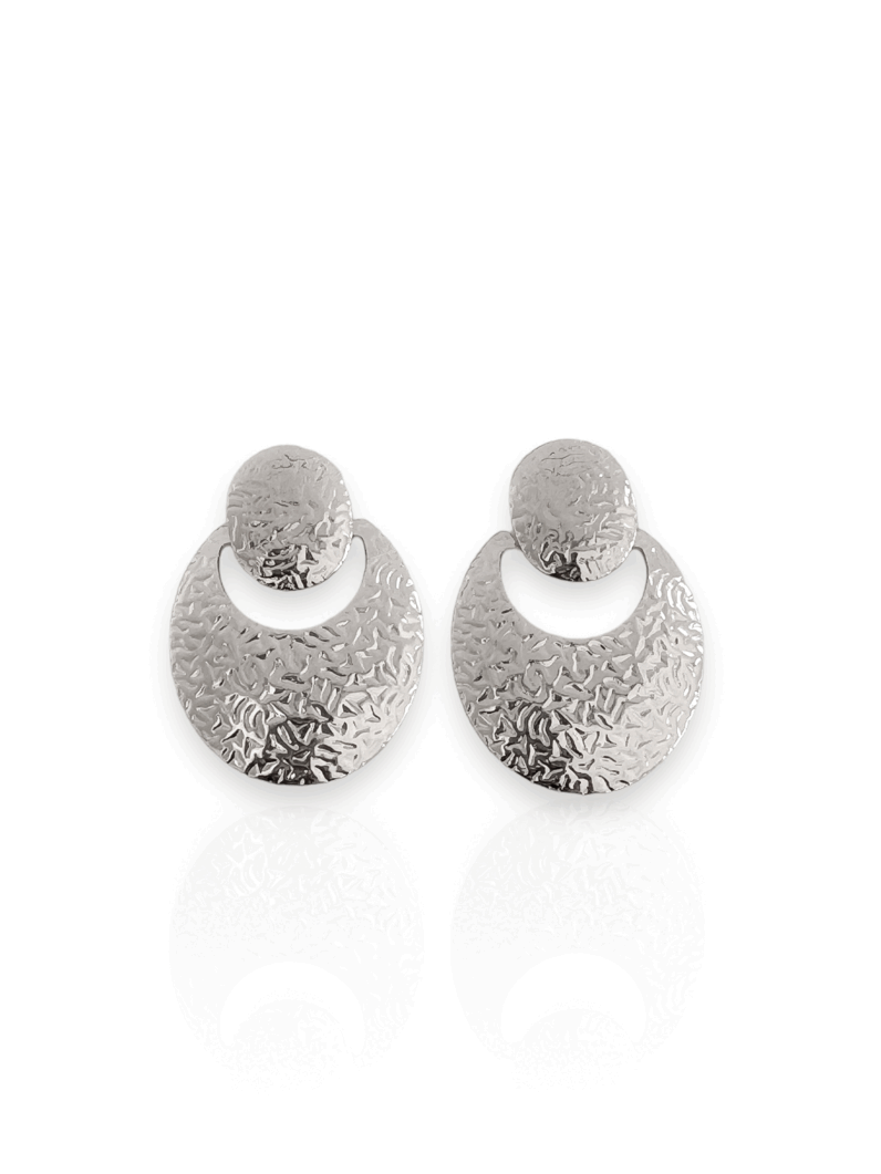 Brinco Folheado a Ouro 18k e Prata Oval Vazado Martelado