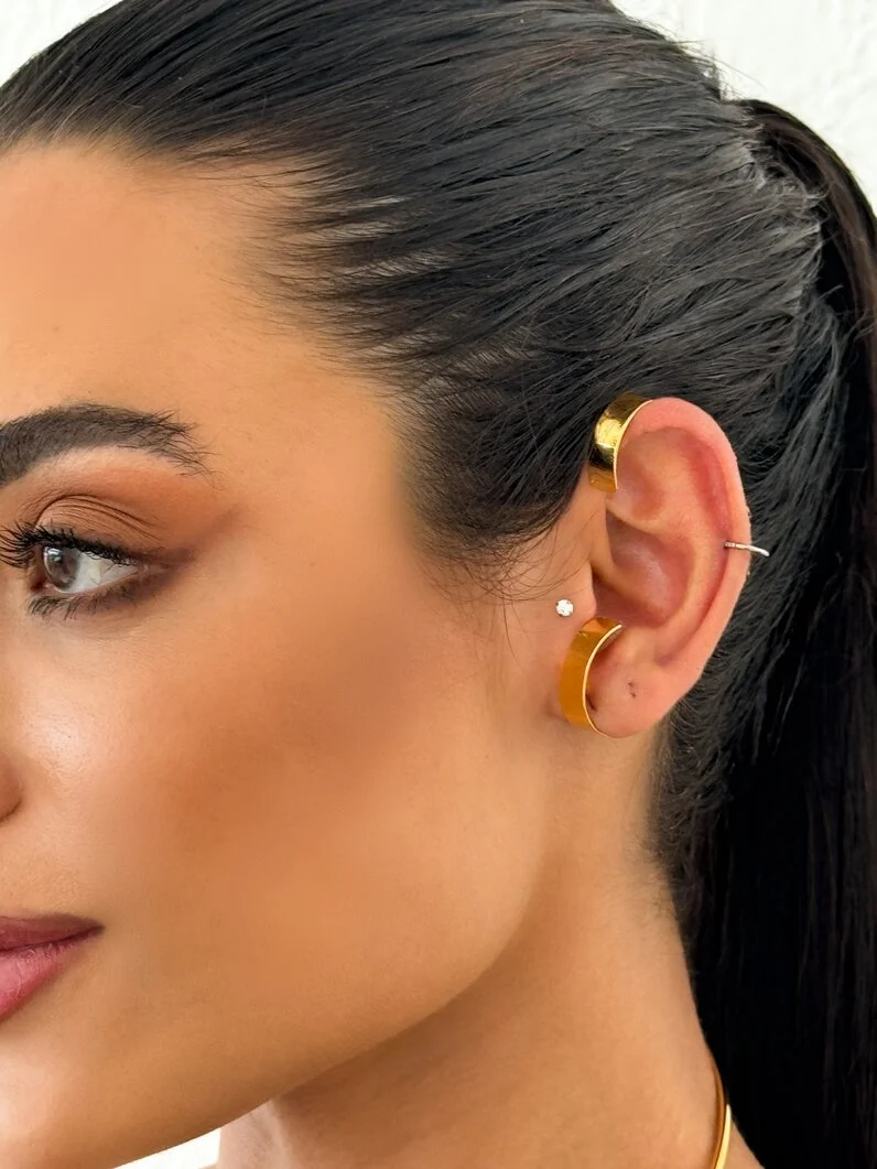Piercing Ear Cuff Folheado a Ouro 18k e Prata Aro Blogger