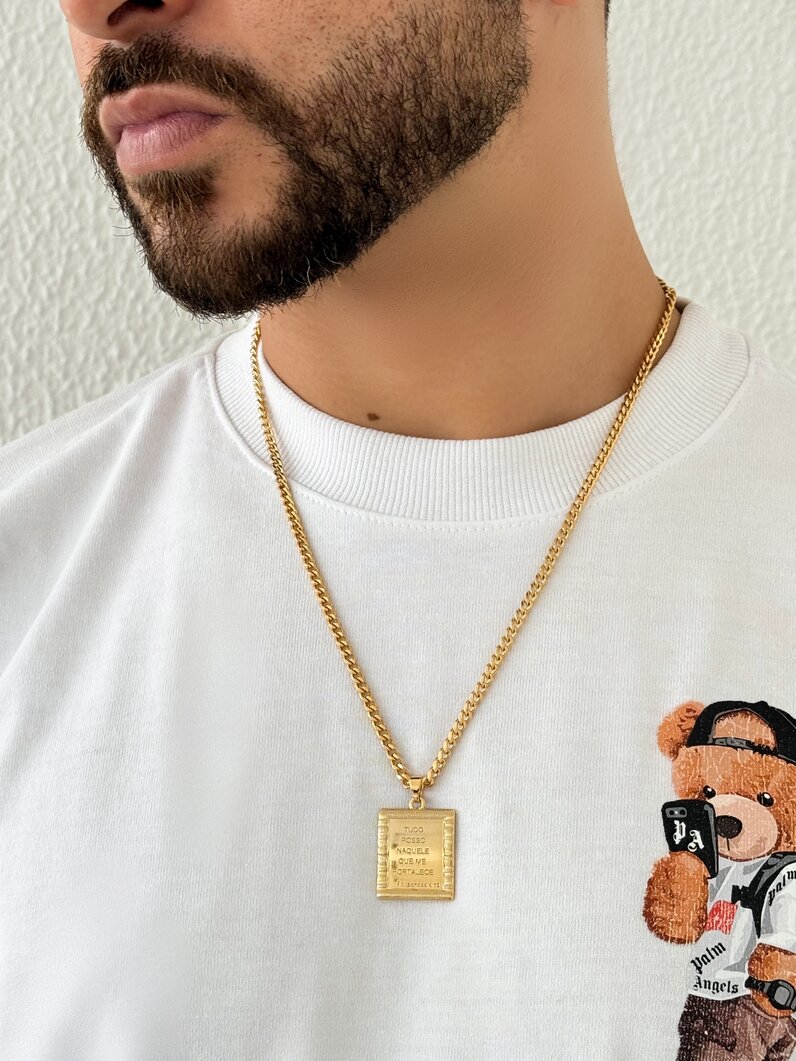 Colar Masculino Semi Joia O Senhor é Meu Pastor e Nada me Faltará