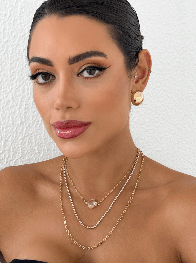 Colar Triplo Folheado a Ouro 18k e Prata Inspiração Com Zircônia