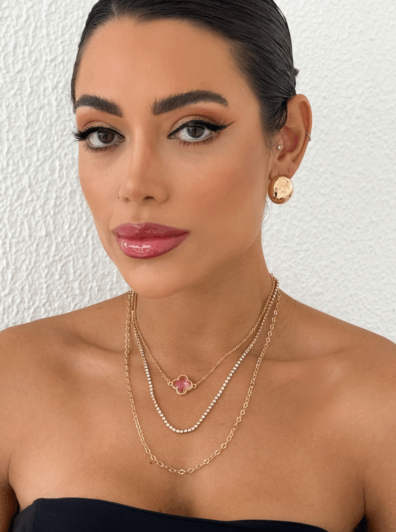 Colar Triplo Folheado a Ouro 18k e Prata Inspiração Com Zircônia