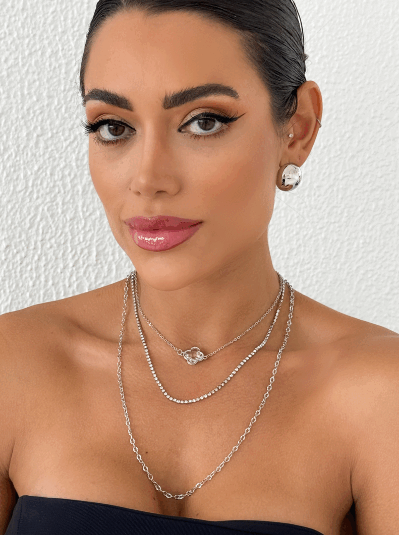 Colar Triplo Folheado a Ouro 18k e Prata Inspiração Com Zircônia