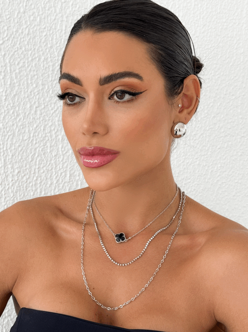 Colar Triplo Folheado a Ouro 18k e Prata Inspiração Com Zircônia