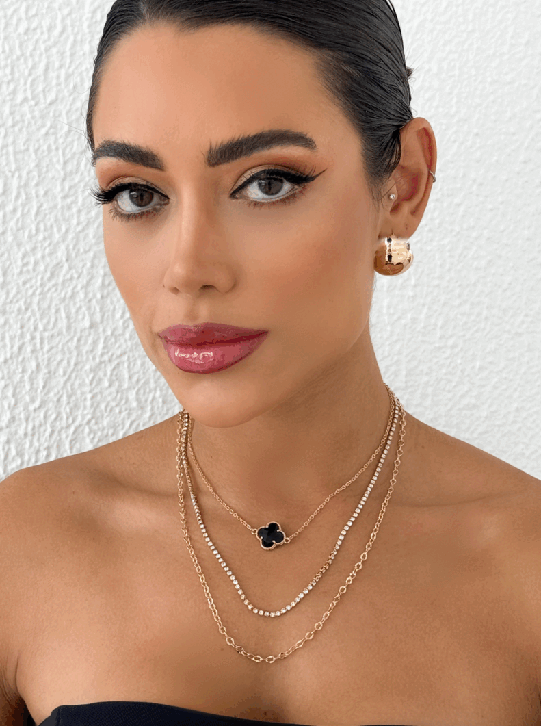 Colar Triplo Folheado a Ouro 18k e Prata Inspiração Com Zircônia