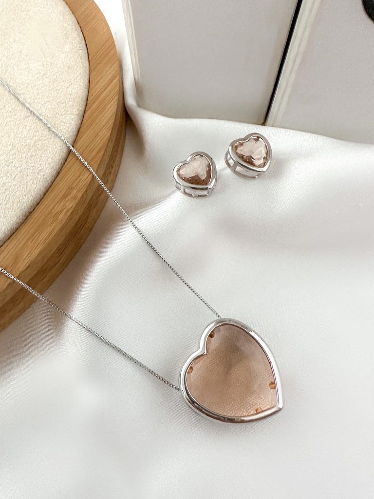 Conjunto colar e brinco com pedra de zircônia folheado a ouro 18k e prata