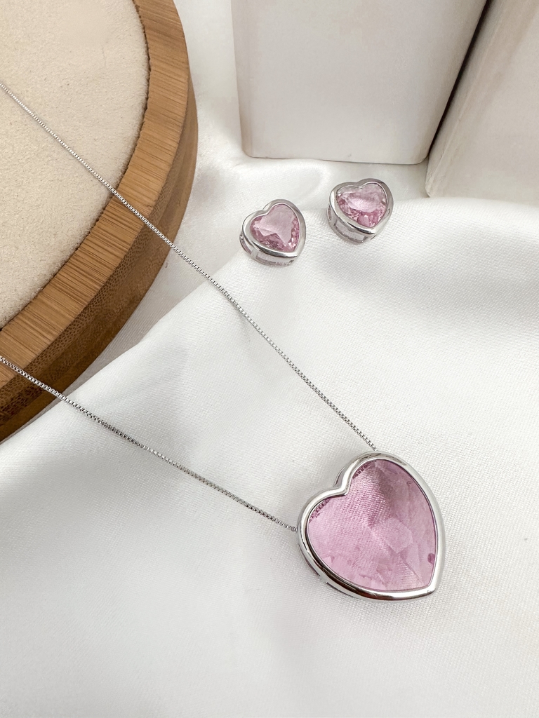 Conjunto colar e brinco com pedra de zircônia folheado a ouro 18k e prata