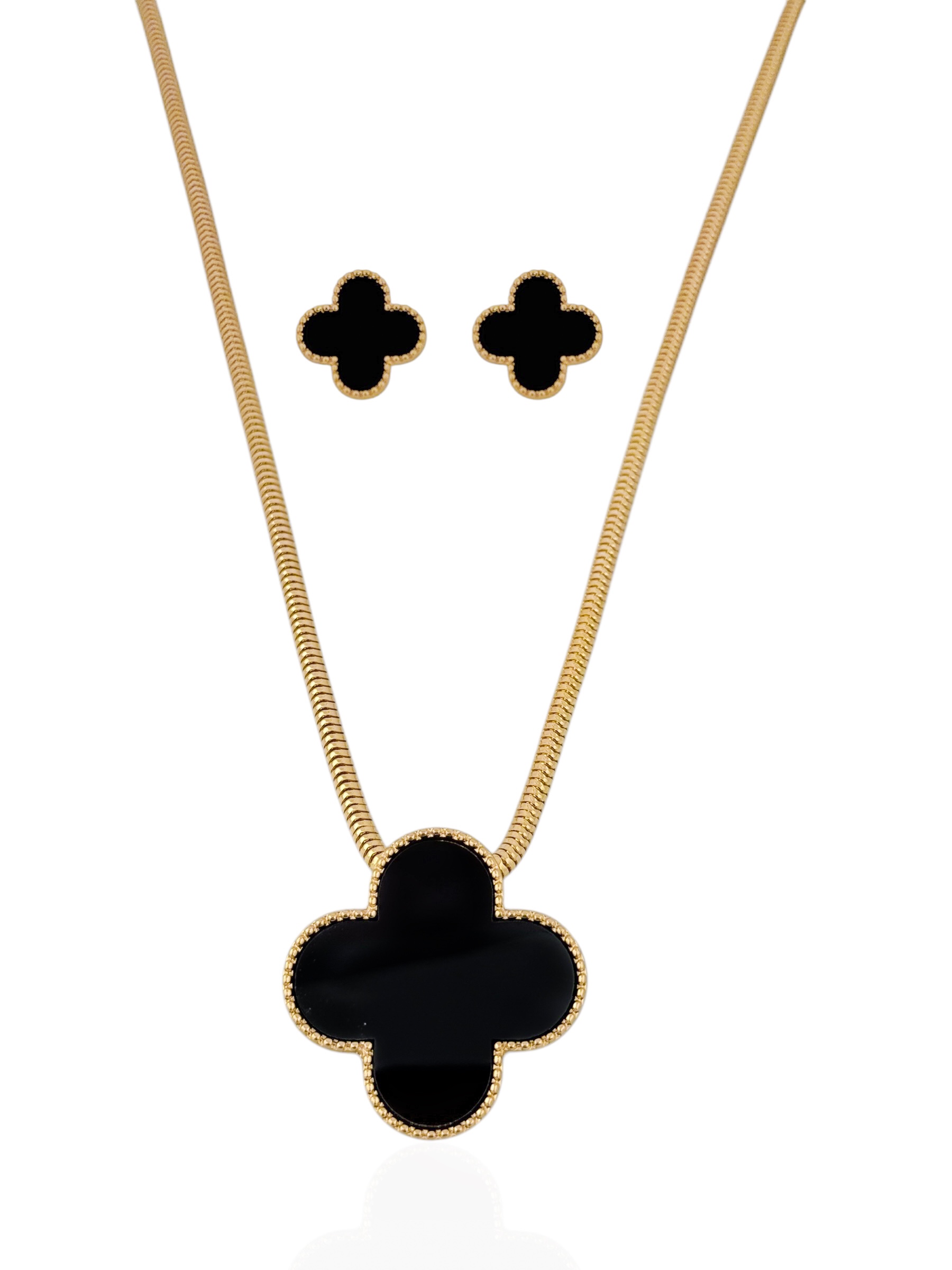 Conjunto Colar e Brinco Folheado a Ouro 18k e Prata Rabo de Tatu Inspiração Com Resinada