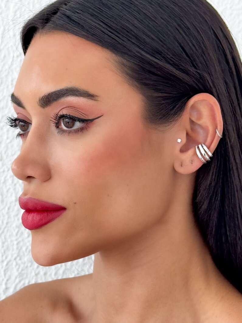Piercing Folheado a Ouro 18K e Prata Tres Fios Com Zircônia e Resina